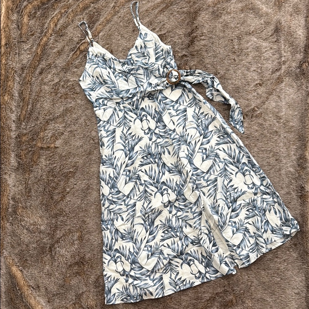 Lulu's Cream and Navy Floral Midi Dress
